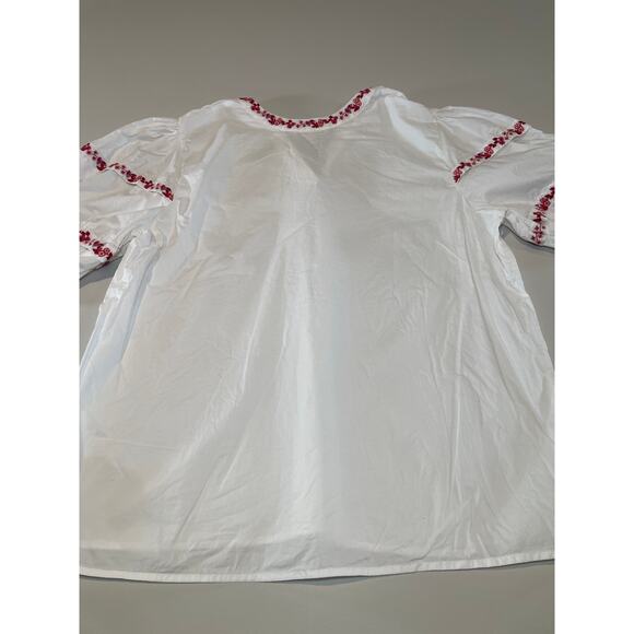 Linda Anderson Red Embroidered Floral Puff‑Sleeve Top (100% Cotton) – Size XL - Picture 8 of 10